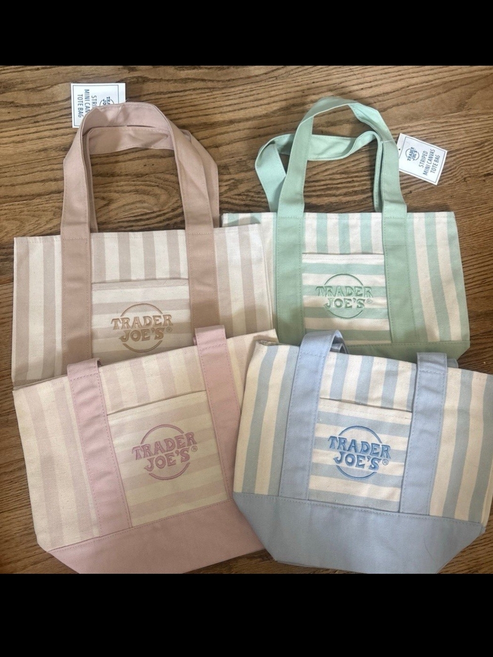 Trader Joe's Pastel Stripe Tote Bag Set- Green, Pink, Blue And Beige - Picture 6 of 6